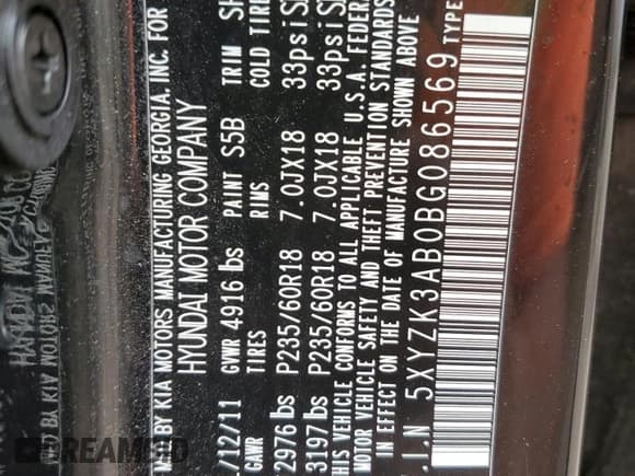 ✅ 2011 Hyundai Santa Fe Limited • VIN: 5XYZK3AB0BG086569 • Lot: 62057744. Listed on Copart with 88,937 mi. Free auction sales archive from the USA and detailed vehicle history report at DreamBid. Image 13.