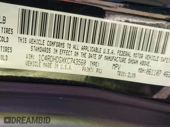 ✅ 2019 Dodge Durango GT Plus • VIN: 1C4RDHDGXKC743560 • Lot: 43434986. Listed on IAAI with 112,824 mi. Free auction sales archive from the USA and detailed vehicle history report at DreamBid. Image 9.