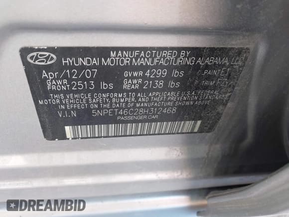 ✅ 2008 Hyundai Sonata GLS • VIN: 5NPET46C28H312468 • Лот: 43710907. Опубликован ранее на IAAI с пробегом 118 582 миль. Бесплатный доступ к архиву аукционных продаж из США и подробный отчёт об истории автомобиля на DreamBid. Изображение 9.