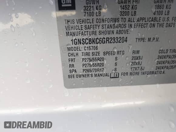 2016 Chevrolet Tahoe LT с VIN 1GNSCBKC6GR233204, выставлен на аукционе IAAI как лот 43377510 с пробегом 159 048 миль миль и . История ставок и продаж доступна на DreamBid. Изображение 9.