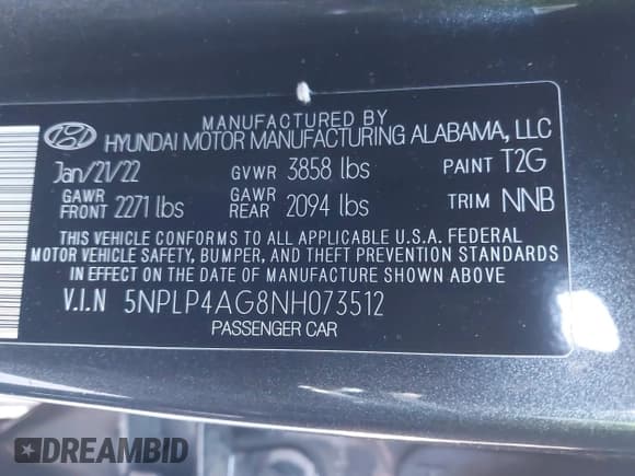 ✅ 2022 Hyundai Elantra Limited • VIN: 5NPLP4AG8NH073512 • Лот: 43352562. Опубликован ранее на IAAI с пробегом 90 696 миль. Бесплатный доступ к архиву аукционных продаж из США и подробный отчёт об истории автомобиля на DreamBid. Изображение 9.