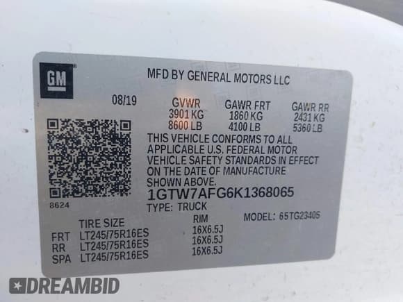 ✅ 2019 GMC Savana Cargo • VIN: 1GTW7AFG6K1368065 • Lot: 41277939. Listed on IAAI with 125,362 mi. Free auction sales archive from the USA and detailed vehicle history report at DreamBid. Image 9.