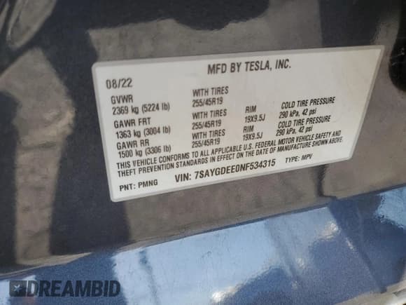 ✅ 2022 Tesla Model Y Long Range • VIN: 7SAYGDEE0NF534315 • Lot: 87289405. Wystawiony na Copart z przebiegiem 46 837 mil. Bezpłatny archiwum sprzedaży aukcyjnych z USA i szczegółowy raport historii pojazdu na DreamBid. Zdjęcie 14.