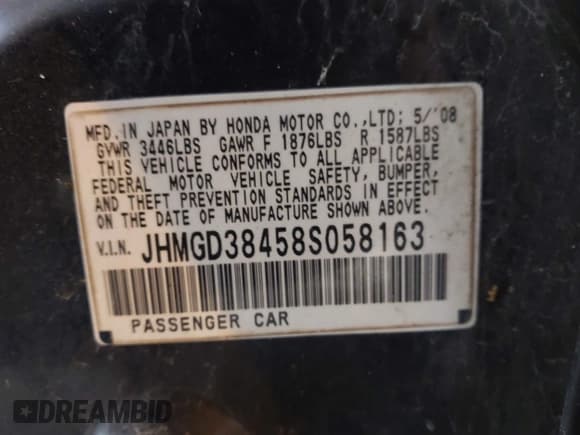 ✅ 2008 Honda Fit • VIN: JHMGD38458S058163 • Лот: 43876629. Опубликован ранее на IAAI с пробегом 154 021 миль. Бесплатный доступ к архиву аукционных продаж из США и подробный отчёт об истории автомобиля на DreamBid. Изображение 9.