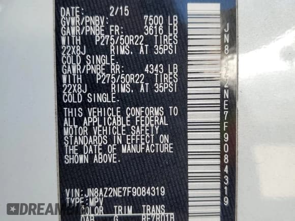 ✅ 2015 Infiniti QX80 • VIN: JN8AZ2NE7F9084319 • Lot: 92256135. Listed on Copart with 197,508 mi. Free auction sales archive from the USA and detailed vehicle history report at DreamBid. Image 13.