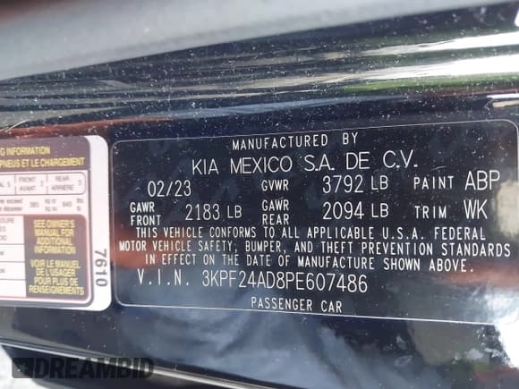 ✅ 2023 Kia Forte LXS • VIN: 3KPF24AD8PE607486 • Lot: 43666572. Listed on IAAI with 31,311 mi. Free auction sales archive from the USA and detailed vehicle history report at DreamBid. Image 9.