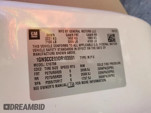 ✅ 2013 Chevrolet Tahoe LTZ • VIN: 1GNSCCE03DR183591 • Lot: 90310205. Listed on Copart with 200,953 mi. Free auction sales archive from the USA and detailed vehicle history report at DreamBid. Image 13.