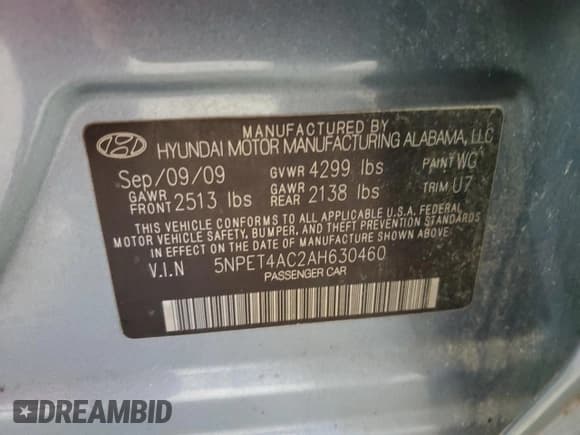 ✅ 2010 Hyundai Sonata GLS • VIN: 5NPET4AC2AH630460 • Lot: 83153984. Wystawiony na Copart z przebiegiem 166 274 mil. Bezpłatny archiwum sprzedaży aukcyjnych z USA i szczegółowy raport historii pojazdu na DreamBid. Zdjęcie 15.