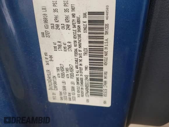 2005 Dodge Dakota SLT with VIN 1D7HW48N85S112443, listed as a Copart auction lot 79257864 with 194,022 mi miles and Salvage title. Bid and sale history available at DreamBid. Image 14.
