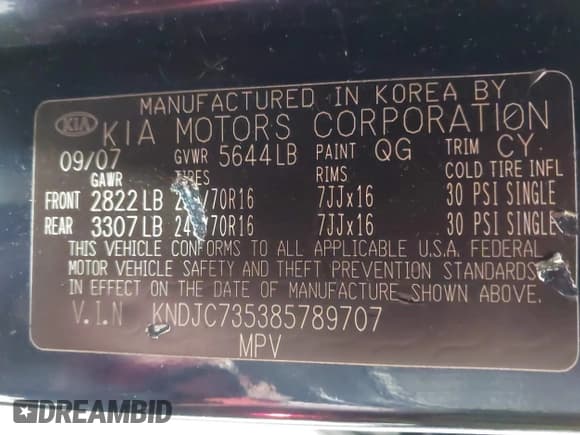 ✅ 2008 Kia Sorento LX • VIN: KNDJC735385789707 • Lot: 43000268. Wystawiony na IAAI z przebiegiem 98 199 mil. Bezpłatny archiwum sprzedaży aukcyjnych z USA i szczegółowy raport historii pojazdu na DreamBid. Zdjęcie 9.