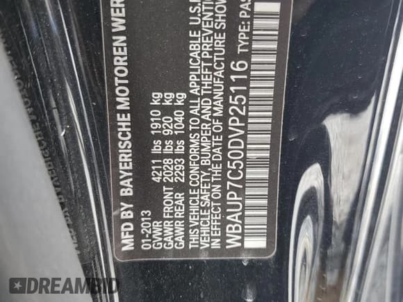 ✅ 2013 BMW 1 Series 128i • VIN: WBAUP7C50DVP25116 • Lot: 64824845. Listed on Copart with 115,514 mi. Free auction sales archive from the USA and detailed vehicle history report at DreamBid. Image 12.