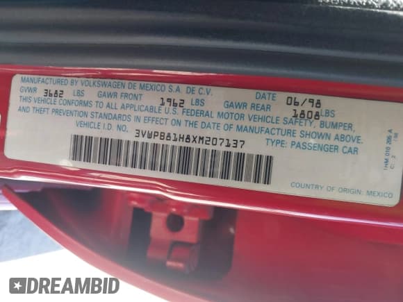 ✅ 1999 Volkswagen Jetta • VIN: 3VWPB81H8XM207137 • Lot: 43034643. Listed on IAAI with 94,988 mi. Free auction sales archive from the USA and detailed vehicle history report at DreamBid. Image 9.