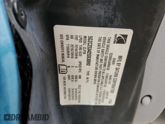 ✅ 2005 Saturn VUE • VIN: 5GZCZ53425S830892 • Lot: 59995955. Wystawiony na Copart z przebiegiem 121 707 mil. Bezpłatny archiwum sprzedaży aukcyjnych z USA i szczegółowy raport historii pojazdu na DreamBid. Zdjęcie 13.