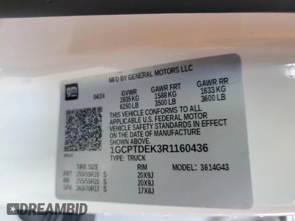 ✅ 2024 Chevrolet Colorado 4WD Z71 • VIN: 1GCPTDEK3R1160436 • Лот: 65200454. Опубликован ранее на Copart с пробегом 1 513 миль. Бесплатный доступ к архиву аукционных продаж из США и подробный отчёт об истории автомобиля на DreamBid. Изображение 12.