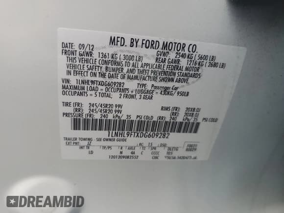 ✅ 2013 Lincoln MKS EcoBoost • VIN: 1LNHL9FTXDG609282 • Lot: 74070874. Listed on Copart with 149,094 mi. Free auction sales archive from the USA and detailed vehicle history report at DreamBid. Image 12.