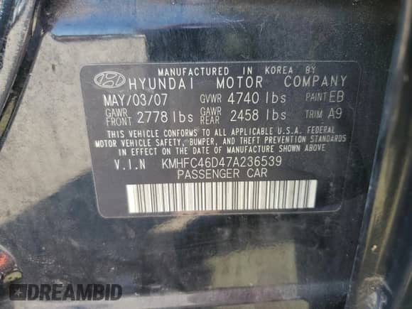 2007 Hyundai Azera GLS с VIN KMHFC46D47A236539, выставлен на аукционе Copart как лот 80726095 с пробегом 202 208 миль миль и Списание • Salvage title. История ставок и продаж доступна на DreamBid. Изображение 12.