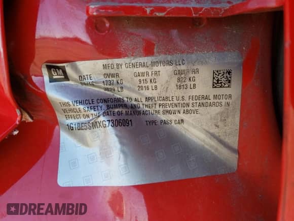 ✅ 2016 Chevrolet Cruze LT • VIN: 1G1BE5SMXG7306091 • Лот: 66806822. Размещён на Copart с пробегом Не указан миль. Получите бесплатный доступ к архиву аукционных продаж из США и посмотрите подробный отчёт об истории автомобиля на DreamBid. Изображение 10.