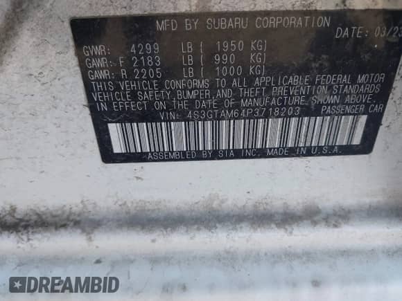 2023 Subaru Impreza Special Sports с VIN 4S3GTAM64P3718203, выставлен на аукционе IAAI как лот 43361971 с пробегом 33 732 миль миль и . История ставок и продаж доступна на DreamBid. Изображение 9.