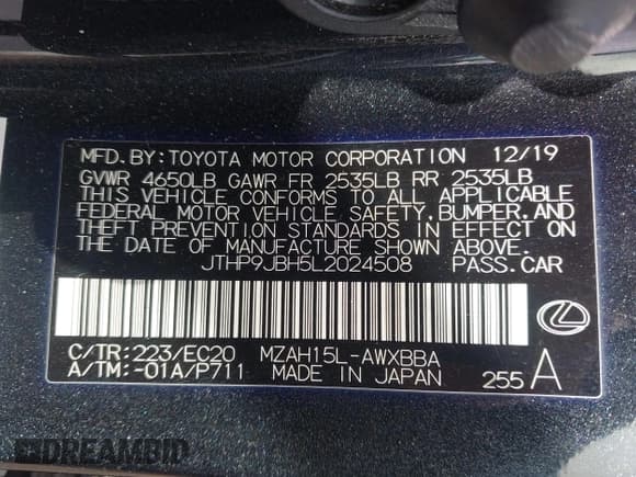 ✅ 2020 Lexus UX 250h • VIN: JTHP9JBH5L2024508 • Lot: 43599171. Listed on IAAI with 90,856 mi. Free auction sales archive from the USA and detailed vehicle history report at DreamBid. Image 9.