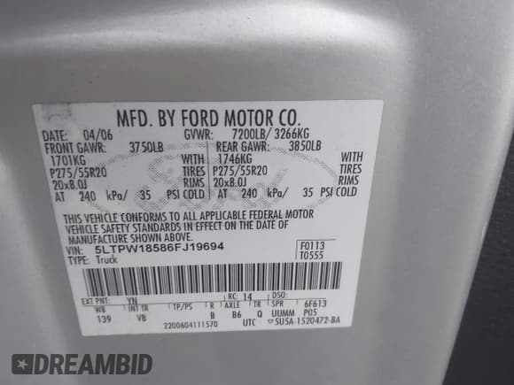 ✅ 2006 Lincoln Mark LT • VIN: 5LTPW18586FJ19694 • Lot: 43745329. Listed on IAAI with 214,817 mi. Free auction sales archive from the USA and detailed vehicle history report at DreamBid. Image 9.