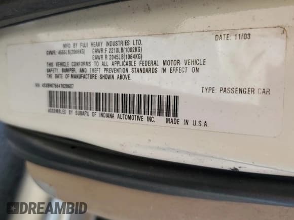 ✅ 2004 Subaru Legacy Outback • VIN: 4S3BH675547628607 • Lot: 87438785. Listed on Copart with 257,811 mi. Free auction sales archive from the USA and detailed vehicle history report at DreamBid. Image 13.