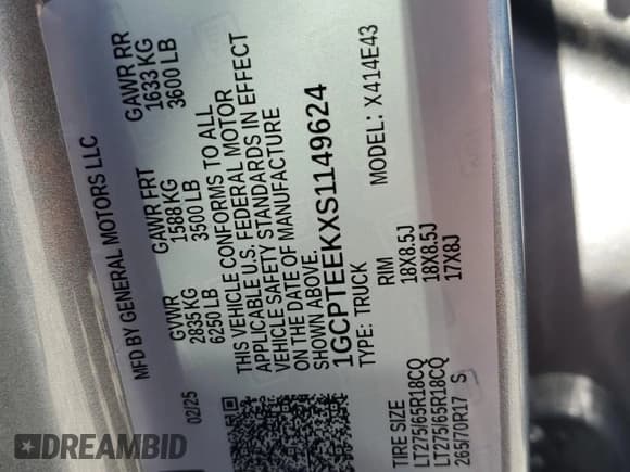 ✅ 2025 Chevrolet Colorado 4WD Trail Boss • VIN: 1GCPTEEKXS1149624 • Lot: 81786545. Listed on Copart with 9,967 mi. Free auction sales archive from the USA and detailed vehicle history report at DreamBid. Image 12.