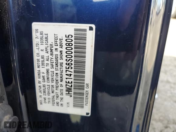 ✅ 2006 Honda Insight • VIN: JHMZE14756S000805 • Лот: 50234535. Опубликован ранее на Copart с пробегом 32 534 миль. Бесплатный доступ к архиву аукционных продаж из США и подробный отчёт об истории автомобиля на DreamBid. Изображение 12.