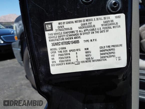 ✅ 2003 Chevrolet Suburban LS • VIN: 3GNEC16T83G154905 • Лот: 42606240. Опубликован ранее на IAAI с пробегом 183 817 миль. Бесплатный доступ к архиву аукционных продаж из США и подробный отчёт об истории автомобиля на DreamBid. Изображение 9.