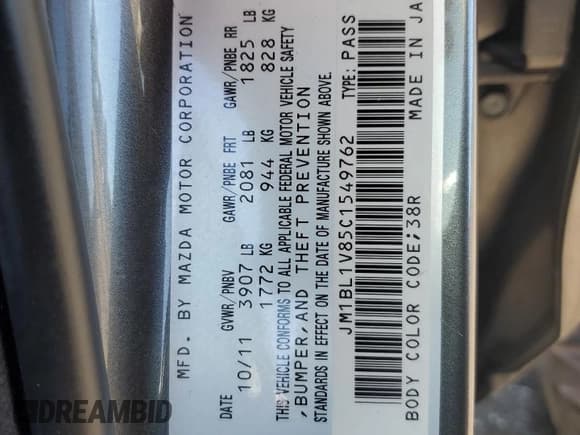 ✅ 2012 Mazda 3 i Touring • VIN: JM1BL1V85C1549762 • Lot: 82588235. Listed on Copart with 123,733 mi. Free auction sales archive from the USA and detailed vehicle history report at DreamBid. Image 12.