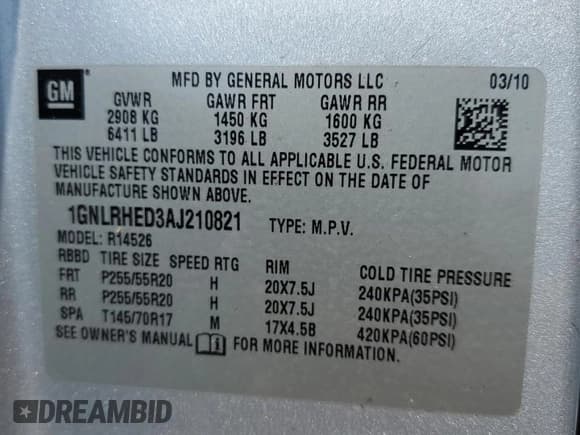 ✅ 2010 Chevrolet Traverse LTZ • VIN: 1GNLRHED3AJ210821 • Лот: 68541715. Опубликован ранее на Copart с пробегом 166 396 миль. Бесплатный доступ к архиву аукционных продаж из США и подробный отчёт об истории автомобиля на DreamBid. Изображение 14.