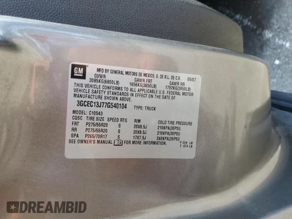 ✅ 2007 Chevrolet Silverado 1500 1LT • VIN: 3GCEC13J77G540104 • Lot: 70643704. Listed on Copart with Not provided. Free auction sales archive from the USA and detailed vehicle history report at DreamBid. Image 14.