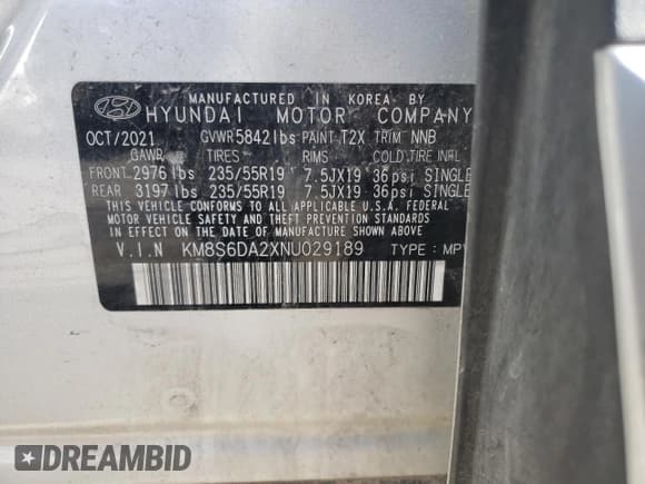 ✅ 2022 Hyundai Santa Fe SEL Convenience • VIN: KM8S6DA2XNU029189 • Lot: 73488262. Listed on Copart with 26,955 mi. Free auction sales archive from the USA and detailed vehicle history report at DreamBid. Image 15.