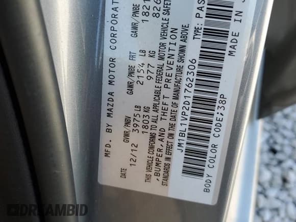 ✅ 2013 Mazda 3 i Touring • VIN: JM1BL1VP2D1762306 • Лот: 55887715. Опубликован ранее на Copart с пробегом 73 598 миль. Бесплатный доступ к архиву аукционных продаж из США и подробный отчёт об истории автомобиля на DreamBid. Изображение 12.