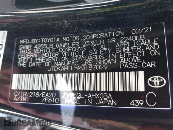 ✅ 2021 Toyota Prius LE • VIN: JTDKAMFP5M3187029 • Lot: 41985248. Wystawiony na IAAI z przebiegiem 16 419 mil. Bezpłatny archiwum sprzedaży aukcyjnych z USA i szczegółowy raport historii pojazdu na DreamBid. Zdjęcie 9.