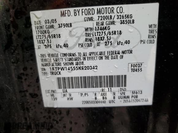 ✅ 2005 Ford F-150 XLT • VIN: 1FTPW14555KE20342 • Lot: 85693625. Listed on Copart with 179,203 mi. Free auction sales archive from the USA and detailed vehicle history report at DreamBid. Image 12.