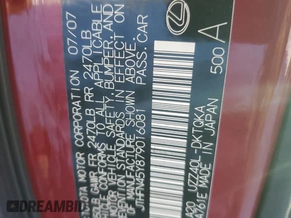 ✅ 2007 Lexus SC 430 • VIN: JTHFN45Y879016081 • Лот: 41605845. Опубликован ранее на Copart с пробегом 160 072 миль. Бесплатный доступ к архиву аукционных продаж из США и подробный отчёт об истории автомобиля на DreamBid. Изображение 12.