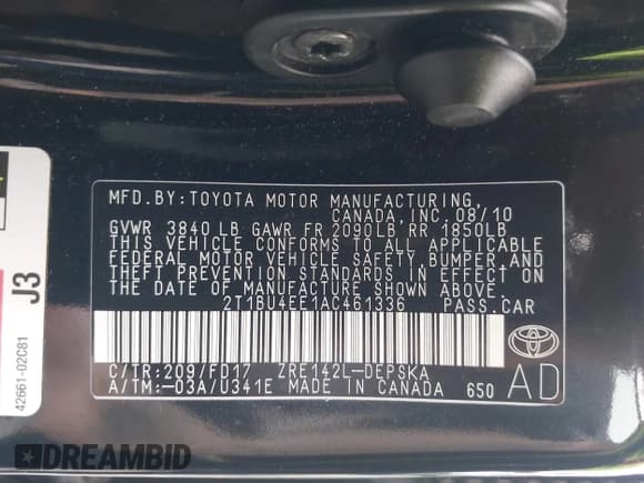 ✅ 2010 Toyota Corolla LE • VIN: 2T1BU4EE1AC461336 • Lot: 43513042. Listed on IAAI with 123,090 mi. Free auction sales archive from the USA and detailed vehicle history report at DreamBid. Image 9.