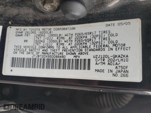 ✅ 2005 Lexus GX 470 • VIN: JTJBT20X950088480 • Lot: 65237365. Wystawiony na Copart z przebiegiem 315 002 mil. Bezpłatny archiwum sprzedaży aukcyjnych z USA i szczegółowy raport historii pojazdu na DreamBid. Zdjęcie 13.