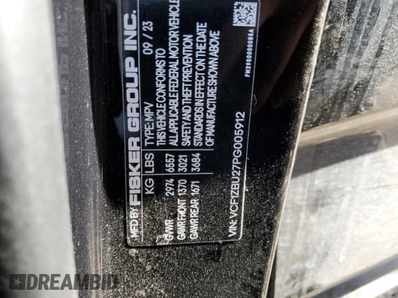 ✅ 2023 Fisker Ocean One • VIN: VCF1ZBU27PG005912 • Лот: 42218115. Опубликован ранее на Copart с пробегом Не указан. Бесплатный доступ к архиву аукционных продаж из США и подробный отчёт об истории автомобиля на DreamBid. Изображение 13.