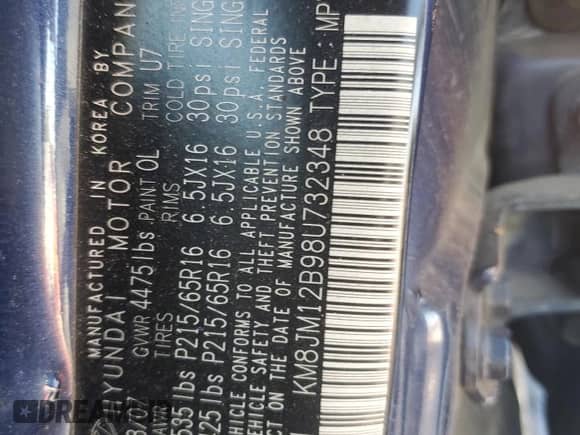 2008 Hyundai Tucson GLS z VIN KM8JM12B98U732348, wystawiony jako Copart lot #75002864 z przebiegiem 180 088 mil mil oraz Szkoda całkowita • Salvage title. Historia ofert i sprzedaży dostępna na DreamBid. Obrazek 15.