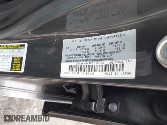 ✅ 2019 Mazda 3 Preferred • VIN: JM1BPAMM9K1138060 • Lot: 43096858. Listed on IAAI with Not provided. Free auction sales archive from the USA and detailed vehicle history report at DreamBid. Image 9.