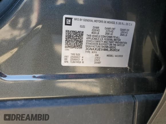 ✅ 2021 Chevrolet Equinox LT • VIN: 3GNAXUEV4ML353014 • Лот: 89734045. Опубликован ранее на Copart с пробегом 46 346 миль. Бесплатный доступ к архиву аукционных продаж из США и подробный отчёт об истории автомобиля на DreamBid. Изображение 13.