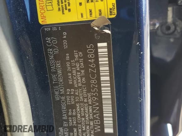 ✅ 2008 BMW 5 Series 535xi • VIN: WBANV93528CZ64805 • Lot: 87073115. Wystawiony na Copart z przebiegiem 145 488 mil. Bezpłatny archiwum sprzedaży aukcyjnych z USA i szczegółowy raport historii pojazdu na DreamBid. Zdjęcie 12.
