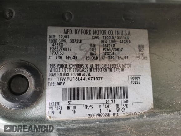 ✅ 2004 Ford Expedition Eddie Bauer • VIN: 1FMFU18L44LA71527 • Лот: 91993015. Опубликован ранее на Copart с пробегом 268 290 миль. Бесплатный доступ к архиву аукционных продаж из США и подробный отчёт об истории автомобиля на DreamBid. Изображение 13.