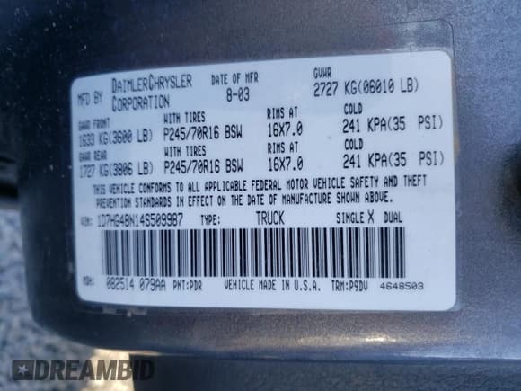✅ 2004 Dodge Dakota SLT • VIN: 1D7HG48N14S509987 • Lot: 43283745. Wystawiony na Copart z przebiegiem Nie podano. Bezpłatny archiwum sprzedaży aukcyjnych z USA i szczegółowy raport historii pojazdu na DreamBid. Zdjęcie 12.
