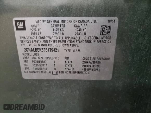 2015 Chevrolet Equinox LT с VIN 2GNALBEK5F6179421, выставлен на аукционе Copart как лот 89825835 с пробегом 53 558 миль миль и Списание • Salvage title. История ставок и продаж доступна на DreamBid. Изображение 14.