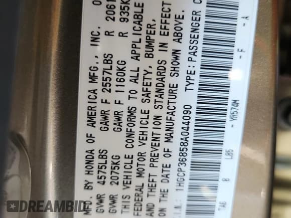 ✅ 2008 Honda Accord EX-L • VIN: 1HGCP36858A044090 • Лот: 86657355. Опубликован ранее на Copart с пробегом 92 801 миль. Бесплатный доступ к архиву аукционных продаж из США и подробный отчёт об истории автомобиля на DreamBid. Изображение 13.