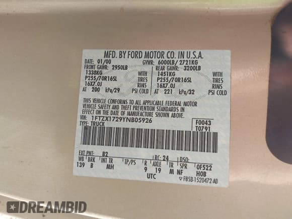 ✅ 2000 Ford F-150 XL • VIN: 1FTZX1729YNB05926 • Lot: 42734513. Wystawiony na IAAI z przebiegiem 150 717 mil. Bezpłatny archiwum sprzedaży aukcyjnych z USA i szczegółowy raport historii pojazdu na DreamBid. Zdjęcie 9.