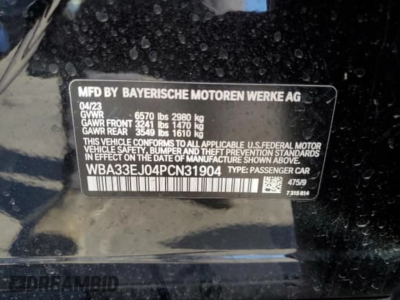 ✅ 2023 BMW 7 Series 760i xDrive • VIN: WBA33EJ04PCN31904 • Лот: 71532895. Опубликован ранее на Copart с пробегом 2 127 миль. Бесплатный доступ к архиву аукционных продаж из США и подробный отчёт об истории автомобиля на DreamBid. Изображение 12.