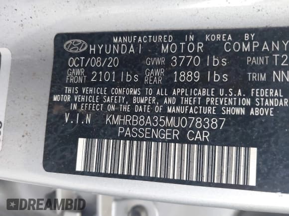 ✅ 2021 Hyundai Venue SE • VIN: KMHRB8A35MU078387 • Lot: 42953676. Listed on IAAI with 17,339 mi. Free auction sales archive from the USA and detailed vehicle history report at DreamBid. Image 9.